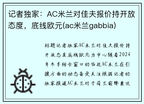 记者独家：AC米兰对佳夫报价持开放态度，底线欧元(ac米兰gabbia)