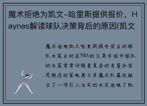 魔术拒绝为凯文-哈里斯提供报价，Haynes解读球队决策背后的原因(凯文·哈里斯)