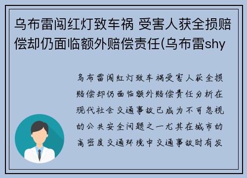 乌布雷闯红灯致车祸 受害人获全损赔偿却仍面临额外赔偿责任(乌布雷shy)