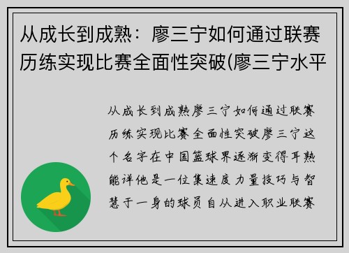 从成长到成熟：廖三宁如何通过联赛历练实现比赛全面性突破(廖三宁水平)