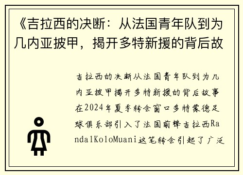 《吉拉西的决断：从法国青年队到为几内亚披甲，揭开多特新援的背后故事》